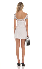 Black Ribbon Lace Dress in White