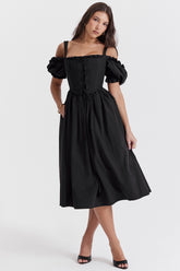 black puff sleeve midi sundress