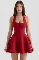 red halter neck bow mini dress