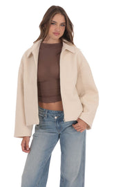 Sherpa Zip-Up Jacket in Cream