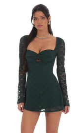 Lace Twist Cutout Dress in Green