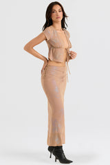 shimmer cafe au lait bias cut maxi skirt