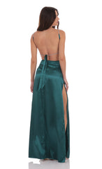 Rhinestone Satin Maxi Dress in Green