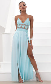 Lace Maxi Dress in Aqua Blue