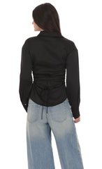 Satin Button-Up Shirt in Black