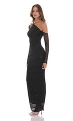 Off Shoulder Rhinestone Maxi Dress in Black