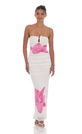 Embellished Floral Bodycon Maxi Dress in White