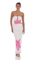 Embellished Floral Bodycon Maxi Dress in White