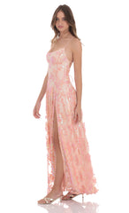 Sequin Embroidered Maxi Dress in Pink