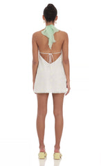 Floral Halter Shift Dress in White