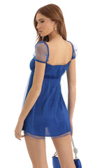 Baby Doll Glitter Mesh Dress in Blue