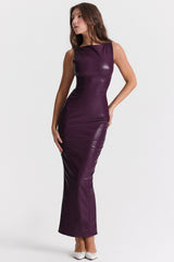 merlot vegan leather maxi dress
