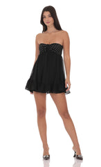 Babydoll Polka Dot Bust Dress in Black