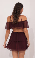 Mesh Cutout Dress in Burgandy