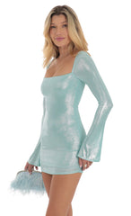 Metallic Long Sleeve Bodycon Dress in Blue