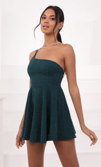 One Shoulder Dress in Turquoise Sparkle