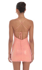 Sequin Ruffle Mini Dress in Coral