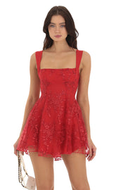 Floral Fit and Flare Dress in Red