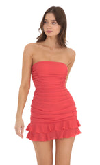 Crepe Ruched Bodycon Dress in Coral