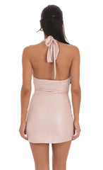 Metallic Textured Halter Dress in Pink