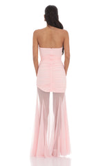 Mesh Fishtail Maxi Dress in Pink