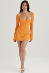 tangerine chiffon halter mini dress