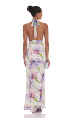 Floral Mock Neck Maxi Dress in White