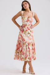 pink peony print cotton midi sundress