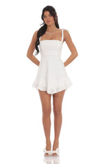 Floral Jacquard Ruffle A-line Dress in White