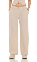 Wide Leg Linen Pants in Beige