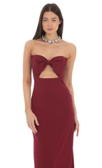 Bow Cutout Strapless Maxi Dress in Maroon