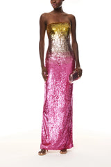 Ombre Sequin Strapless Gown