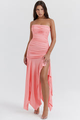 apricot gathered asymmetric dress