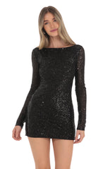Sequin High Neck Open Back Dress in Black