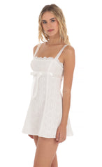 Ribbon Embroidered Floral Dress in White