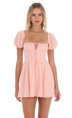 Puff Sleeve Mini Dress in Pink