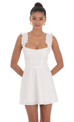 Ruffle Strap A-line Dress in White