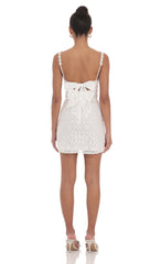 Mesh Floral Front Twist Bodycon Dress in Cream