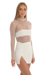 Glitter Sheer Dress in White