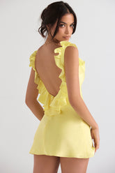 buttercup satin ruffle mini dress