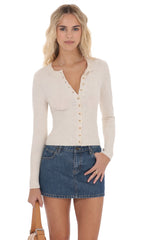 Cinched Knit Cardigan in Heather Cream