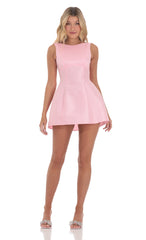 High Neck Open Back Flare Dress in Pink