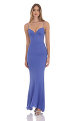 Mesh Open Back Maxi Dress in Periwinkle