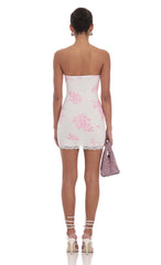 Mesh Floral Lace Strapless Bodycon Dress in White