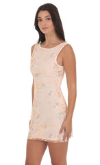 High Neck Floral Bodycon Dress in Light Pink