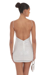 Silver Sequin Bodycon Dress in White