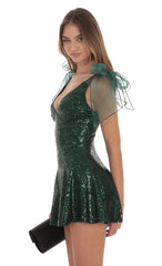 Sequin Shoulder Ties Dress in Green