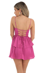 Crepe Ruffle Dress in Magenta