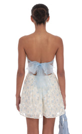 Floral Strapless Fit and Flare Dress in White