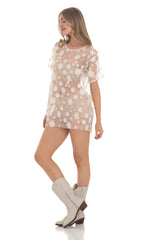 3D Floral T-Shirt Dress in Cream